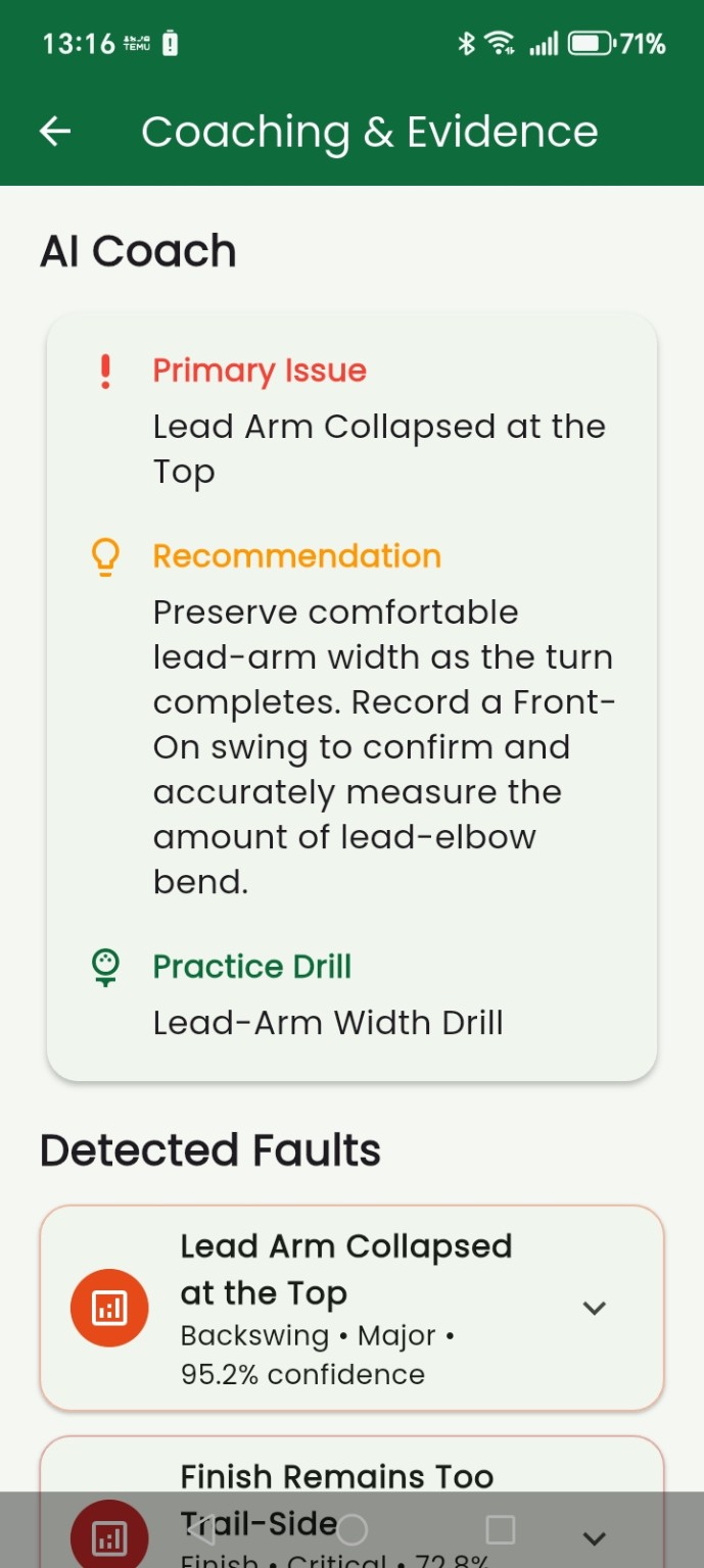 PGC – Pocket Golf Coach AI Coaching and Evidence screen